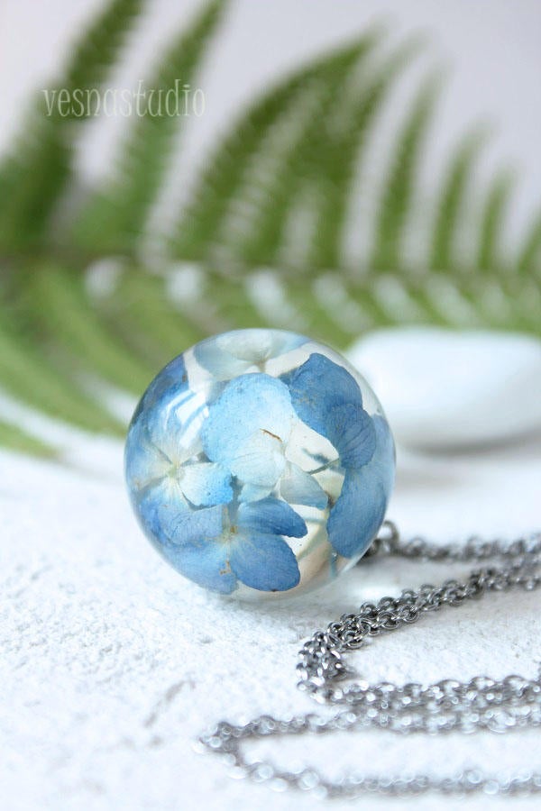 Moon Blue Hydrangea Necklace