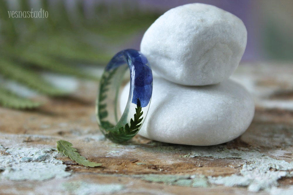 Blue Lobelia Flower Ring