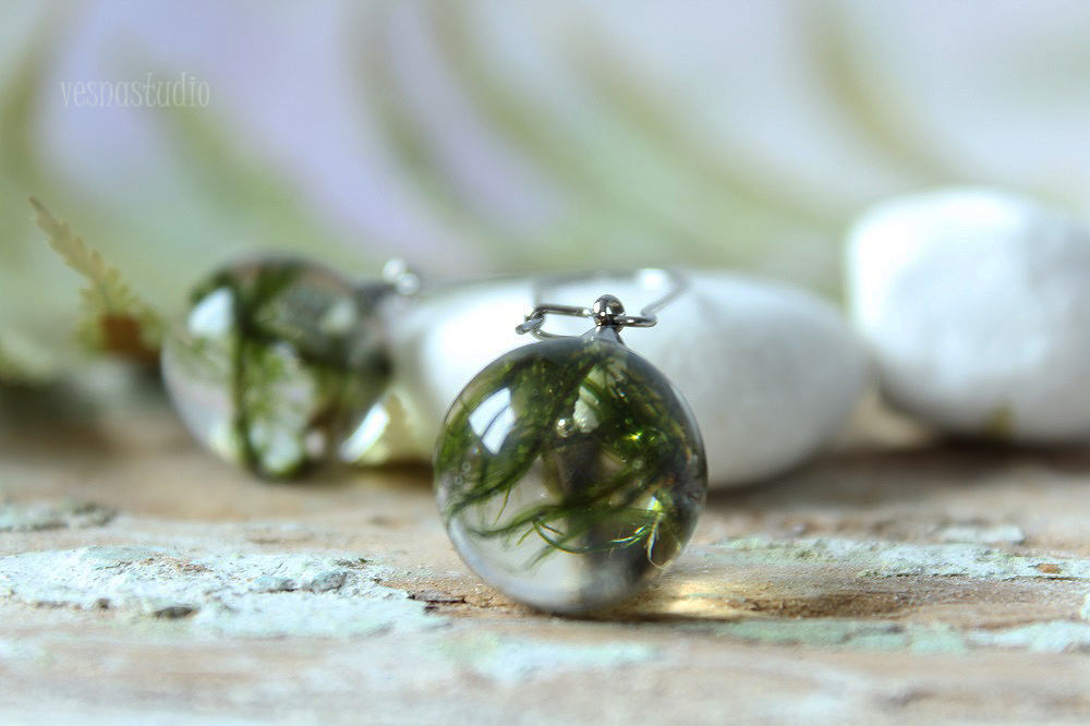 Green Moss Sphere Earrings