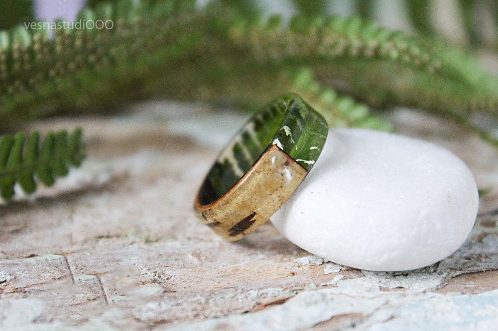 Real Fern Men's Wood Ring