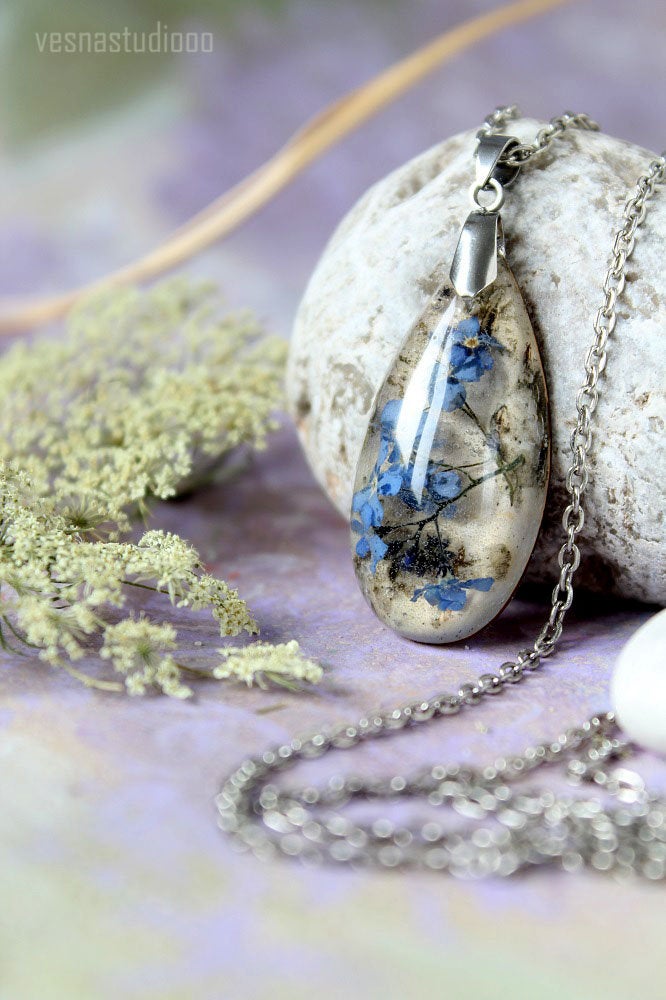 Forget-me-not Birch Bark Necklace