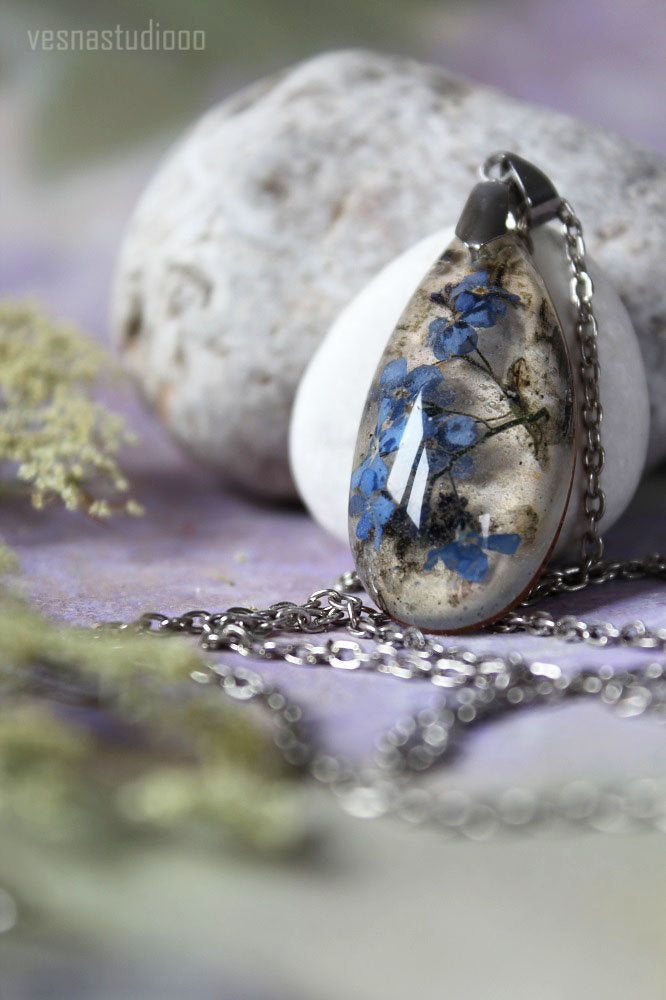 Forget-me-not Birch Bark Necklace