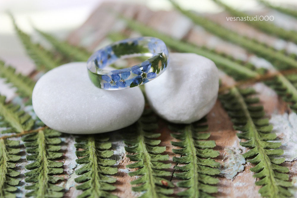 Blue Forget-me-not Resin Ring