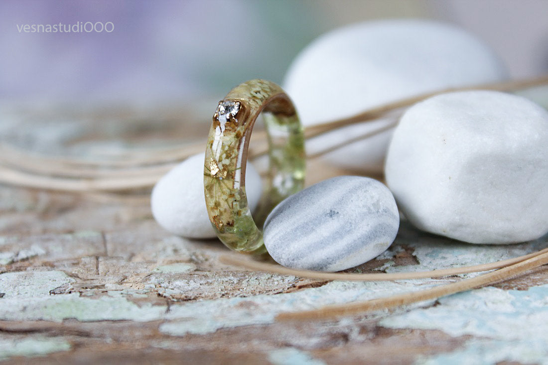 Queen Anne's lace resin ring