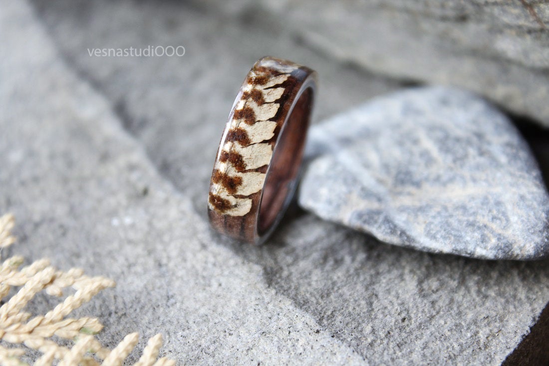 Real Fern Wood Resin Ring