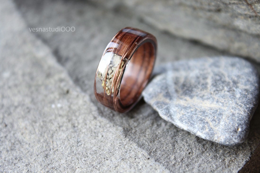 Brown Wood Copper Resin Ring